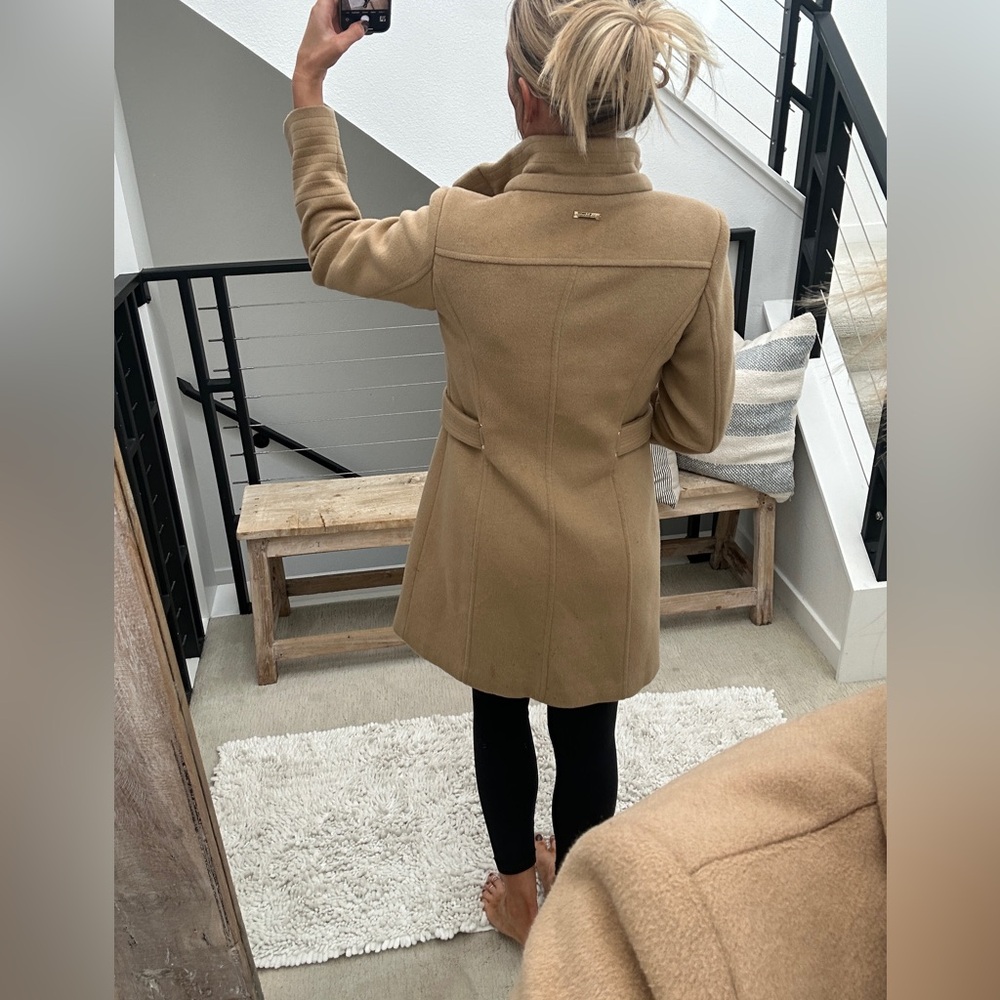 Vince Camuto Wool Blend Coat Camel Hooded Zip Up Jacket Chic Fall Winter Size XS - Picture 7 of 15